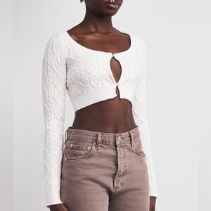 NWT SKIMS Cable Knit Snow Bunny Cropped Cardigan in Ivory 2X